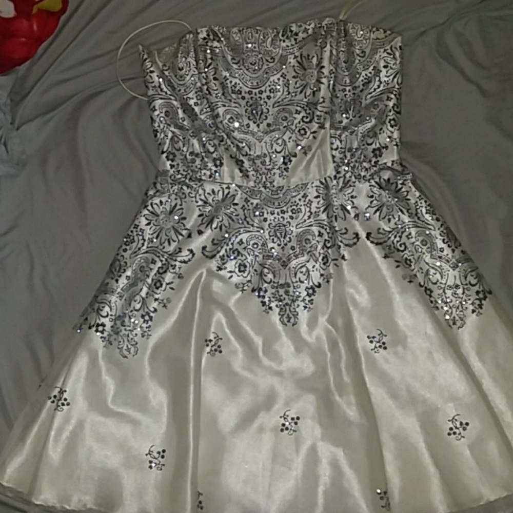 White and silver prom dress